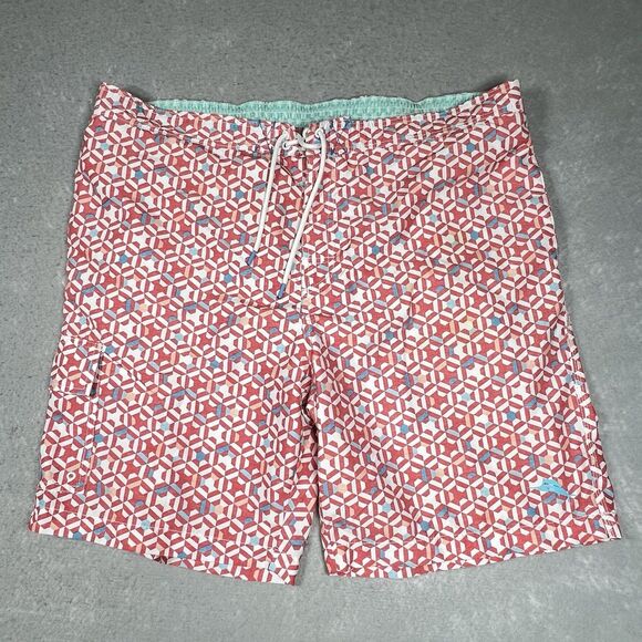 Tommy Bahama Board Shorts Swim Trunks Men’s 2XL Live The Island Life Geo Print - Picture 1 of 12